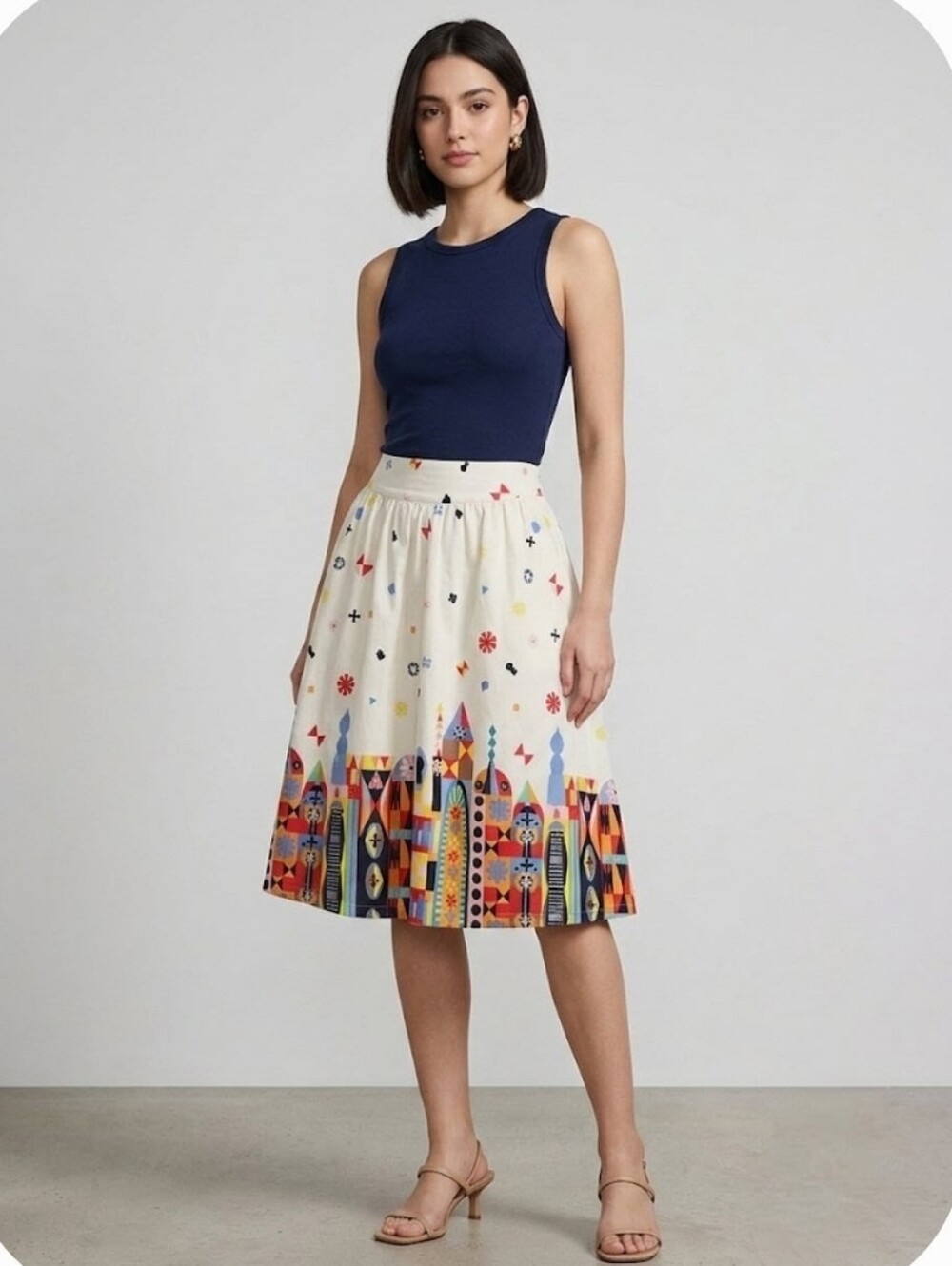 ModCloth Its a Small World" Geometric Castle Border Print A-line Skirt